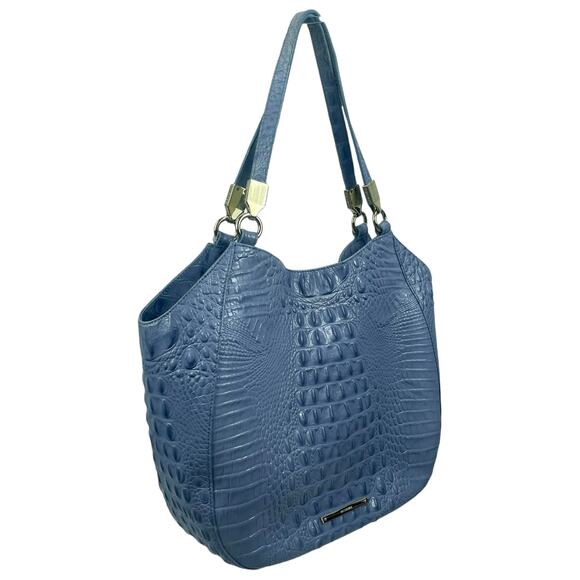 Brahmin Marianna Melbourne Leather Tote Bag Periwinkle Blue Croc Embossed - Picture 2 of 12